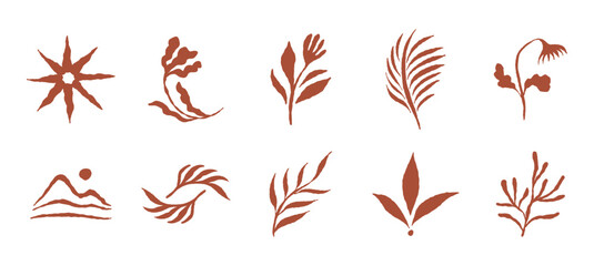 Vector abstract logo templates, icons and symbols, art prints with minimal shapes in floral wavy ink rough hand drawn naive style, cover, packaging, branding design templates