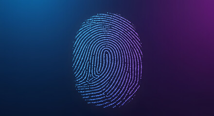 Glowing Fingerprint on Dark Blue and Purple Gradient Background