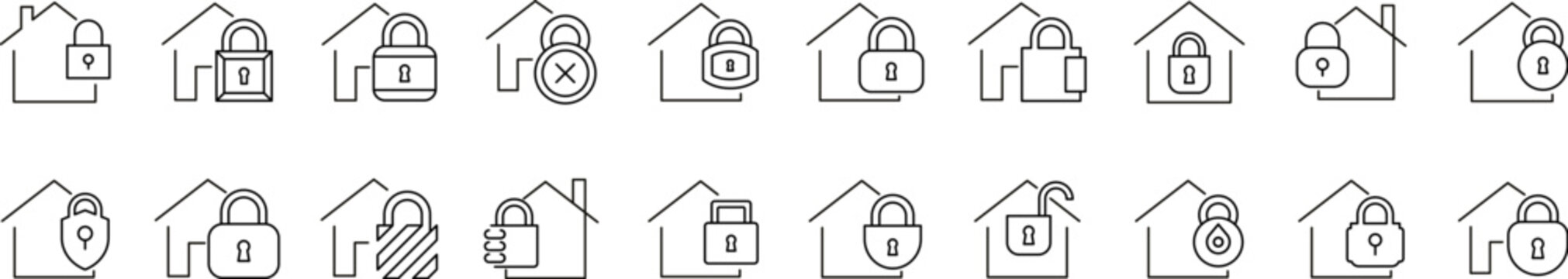 Set of Property Related Line Icons. House with Key Outline Signs for Graphic and Web Design, Apps, Adverts, Various Cards