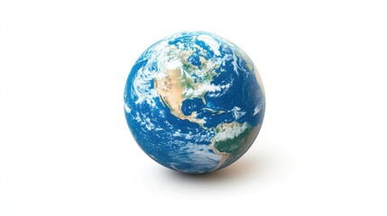 Fototapeta premium High-quality photo of a spinning earth globe, frozen mid-motion, isolated on a plain white background