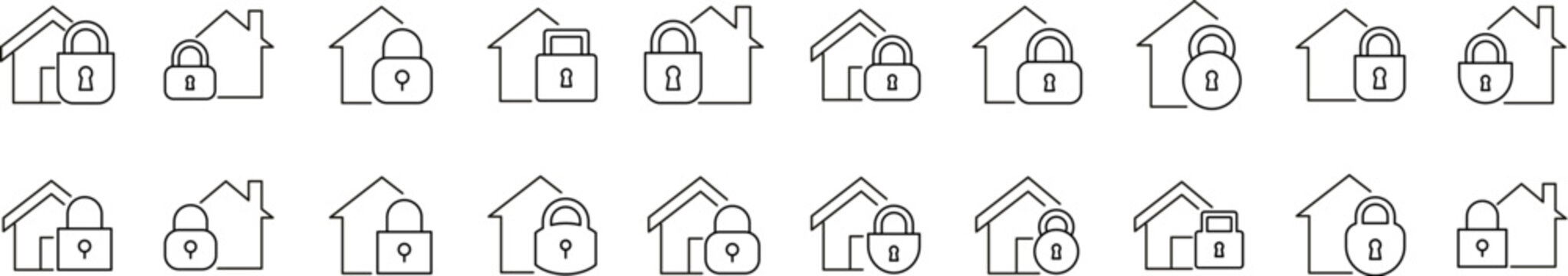Key with House Line Icon Pack. Minimalistic Linear Pictogram for Web and Graphic Design, Apps, Banners, Social Network and Cards