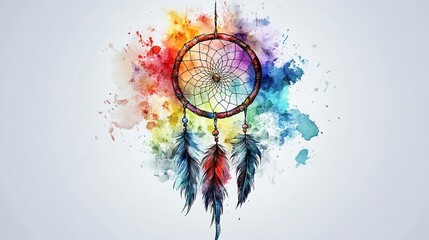 Watercolor tattoo of a dreamcatcher with flowing colors.