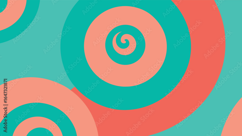 Poster abstract swirls of teal and coral in concentric circles pattern background