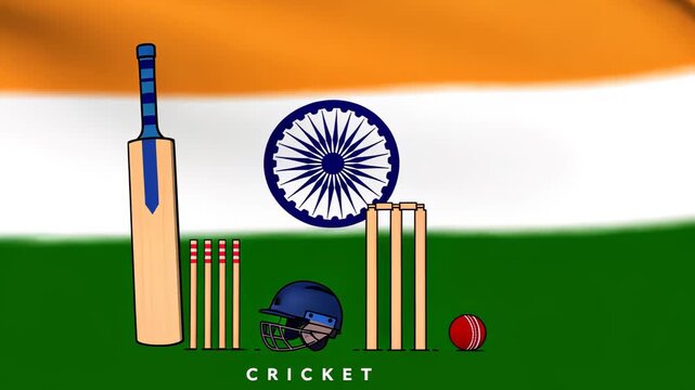 Dynamic cricket animation with indian flag and equipment in motion - Powered by Adobe