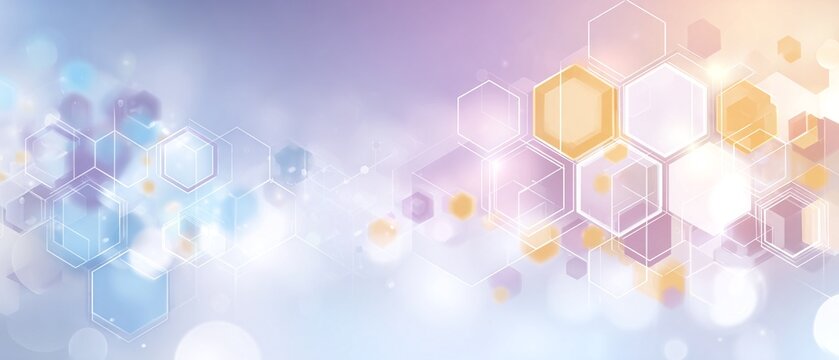 Sfondo astratto con esagoni luminosi e bokeh, tecnologia e scienza