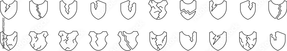 Aufkleber broken shield outline web line icons collection. minimalistic linear pictogram for web and graphic d