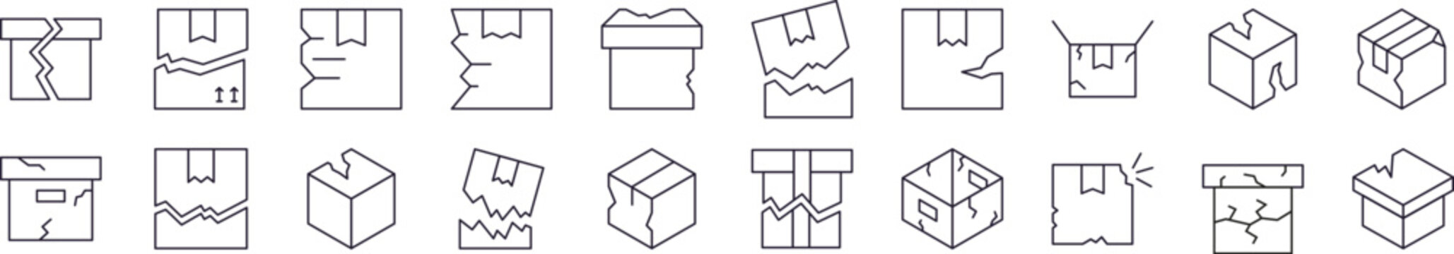 Collection of Transportation Related Line Icons. Broken Box Outline Signs for Graphic and Web Design, Apps, Adverts, Various Cards