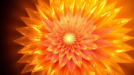 Stunning abstract fractal bloom radiates vibrant orange and yellow energy, evoking warmth and growth in a mesmerizing display.