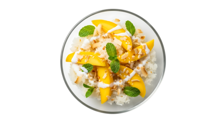 Mango sticky rice dessert isolated on transparent background