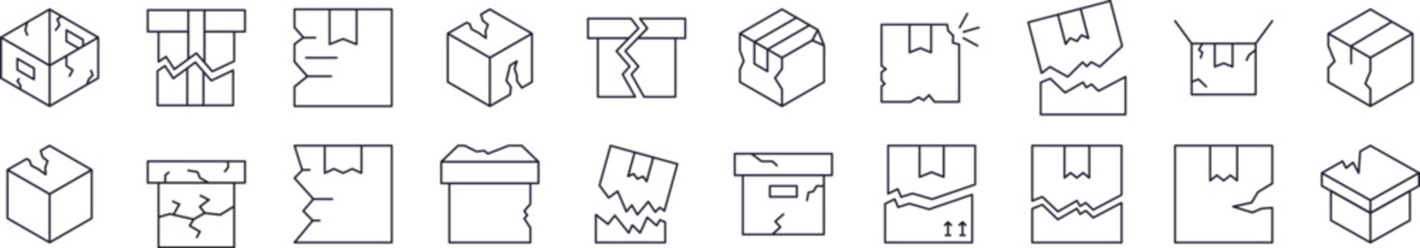 Set of Transportation Related Line Icons. Broken Box Outline Signs for Graphic and Web Design, Apps, Adverts, Various Cards