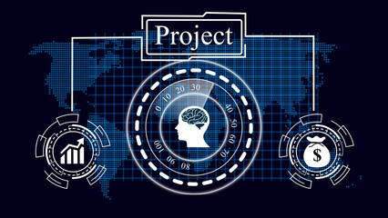 Obraz premium business project icon with man, growth graph, and dollar symbol showing financial success, investment strategy, and corporate achievement illustration