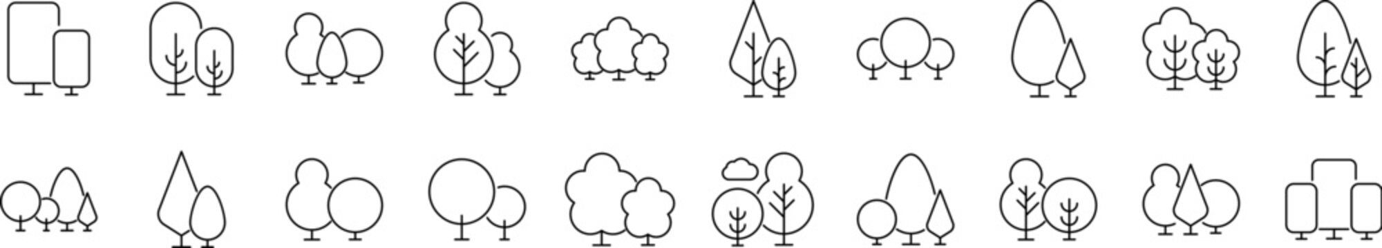 Pack of Wood Related Line Icons. Trees Outline Signs for Graphic and Web Design, Apps, Adverts, Various Cards