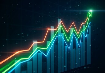 Fototapeta premium Dynamic Financial Growth Illustration Chart with Colorful Lines and Bars Showing Positive Market Trends and Investment Success