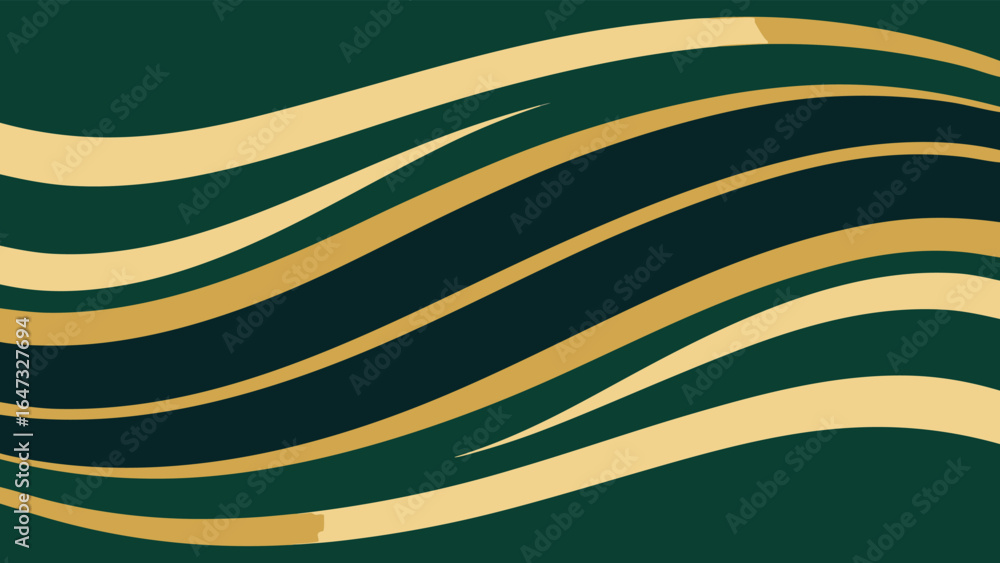 Aufkleber deep green and gold abstract wavy lines background pattern wave