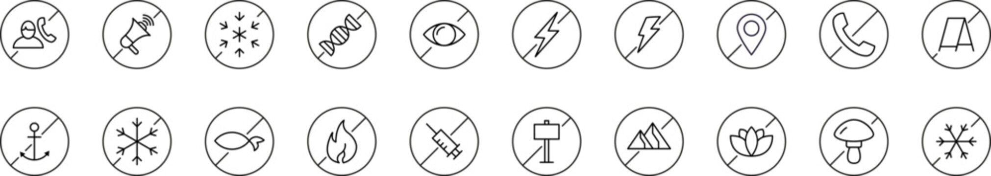Prohibition Simple Linear Illustrations. Contains Icons of Forbidden Items for Graphics, Concept, Apps