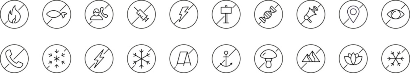 Prohibition Icon Bundle. Contains Icons of Forbidden Items for Graphics, Concept, Apps