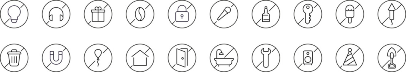 Forbidden Items Simple Icon Collection. Editable Stroke. Perfect for Graphics, Designs, Books, Adverts, Apps