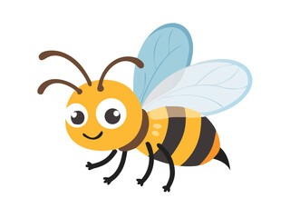 Cute Honey Bee. Vector Illustration on White Background.

