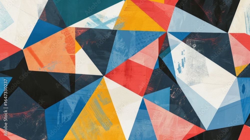 Poster The image showcases a vibrant and abstract geometric pattern filled with sharp, angular shapes