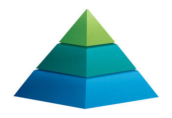A three tiered pyramid diagram with blue and green colors isolated on transparent background