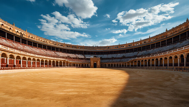 Empty round bullfight arena. bullring for traditional performance of bullfight