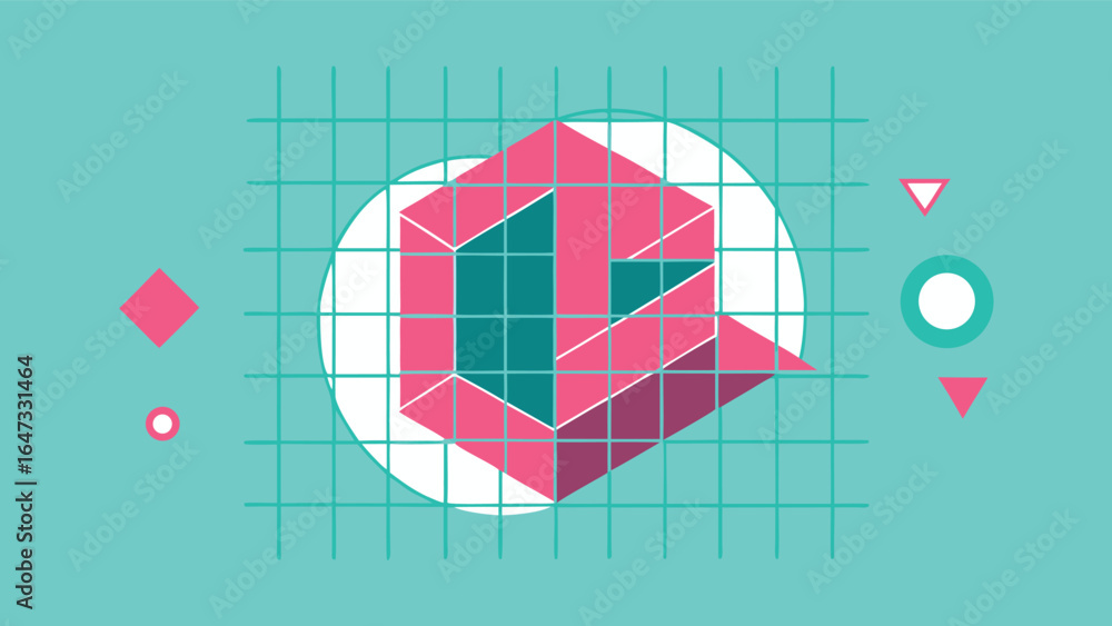 Aufkleber geometric abstract design with 3d cube and grid lines graphic illustration