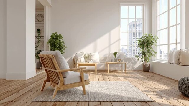 A serene living room with natural light plants and cozy furniture perfect for relaxation and comfort in a modern setting.