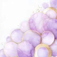 Watercolor circles with gold accents create a stunning abstract design for backgrounds.