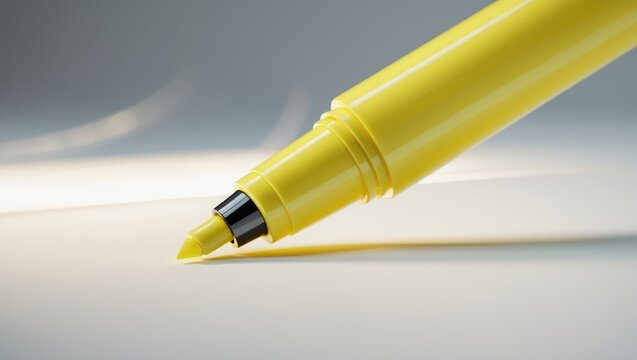 Yellow marker pen with a black tip positioned on a white surface. - Powered by Adobe
