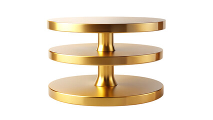 Golden three tiered round pedestal isolated on - white background