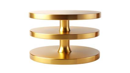 Golden three tiered round pedestal isolated on - white background