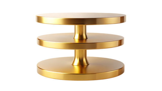 Golden three tiered round pedestal isolated on - white background