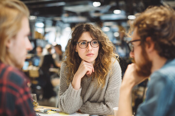 Young professionals brainstorming in coworking space