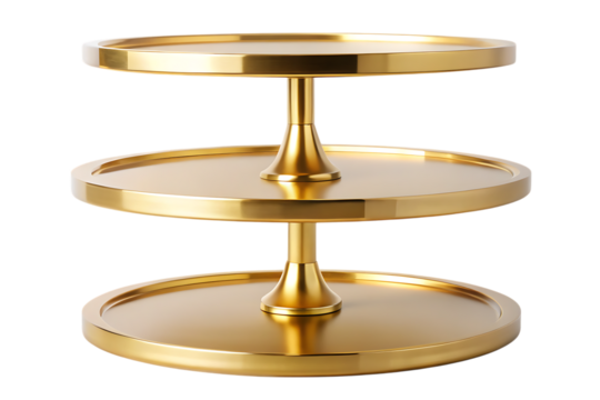 Golden three tiered round pedestal isolated on - white background