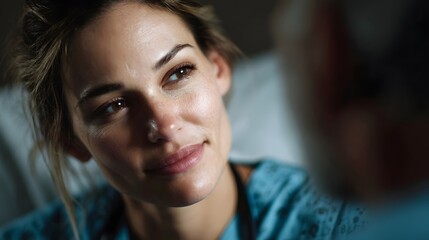 Fototapeta premium Caring nurse attends to a bedridden patient with compassion