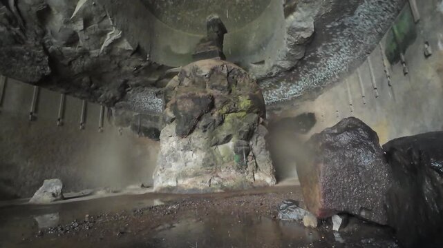 Ancient Buddhist Kondana Caves with Weathered Rock-Cut Architecture in Monsoon Rain, Karjat, Maharashtra , India 
