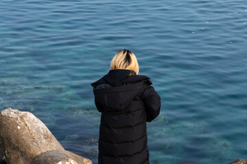 high angle view of the sea and tourist
