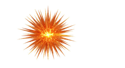 Vibrant orange and gold starburst intensely glowing with radiating lines and ethereal light particles on a transparent minimalist background, concept of innovative breakthrough