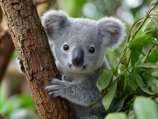 Obraz premium 木の枝につかまる子供のコアラ