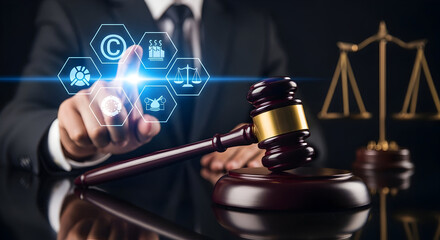 Digital Law & Justice Concept. Symbolizing Future Lawyer