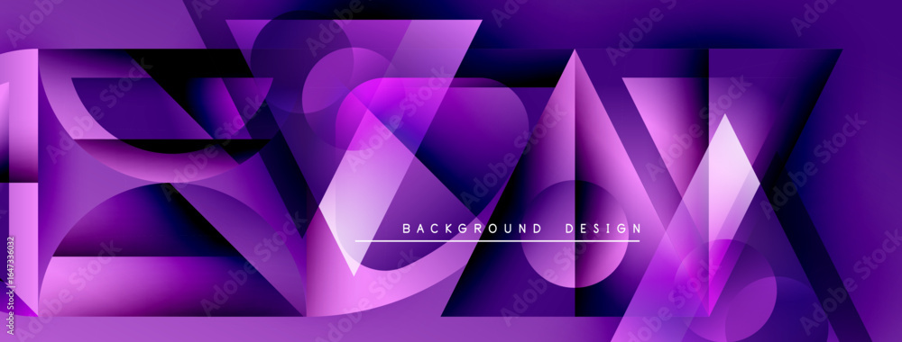 Poster abstract purple design. geometric shapes overlap, creating dynamic visual effect. modern background 