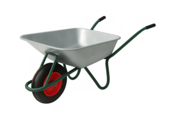 Empty wheelbarrow on transparent background ready for gardening