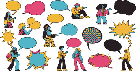 Create a kinds of deferent people, kid, kids, family, art, flower, love, rainbow, playing, baby, smile, fun, friendship, balloon, joy, school,  holiday, drawing vector art with white background.