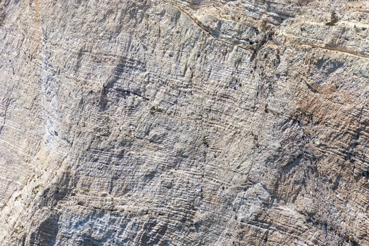 Rocky Cliff Face with Textured Layers and Vegetation