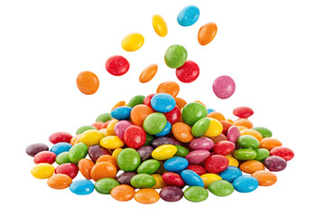 Colorful candy coated chocolates on white background for sweet treats and confectionery lovers