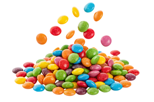 Colorful candy coated chocolates on white background for sweet treats and confectionery lovers