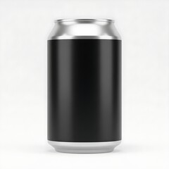 Beverage can bottle mockup with a black label, ideal for advertising, branding, and promotional product design presentations in the beverage industry