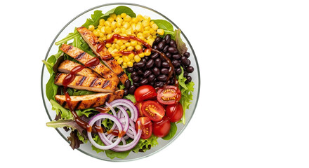 Grilled chicken salad with black beans and corn isolated on transparent background