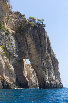 Natural Stone Arch Over Seawater Along the Coastal Cliffs. Zakynthos - Greece
