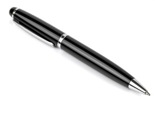 Black ballpoint pen on white background